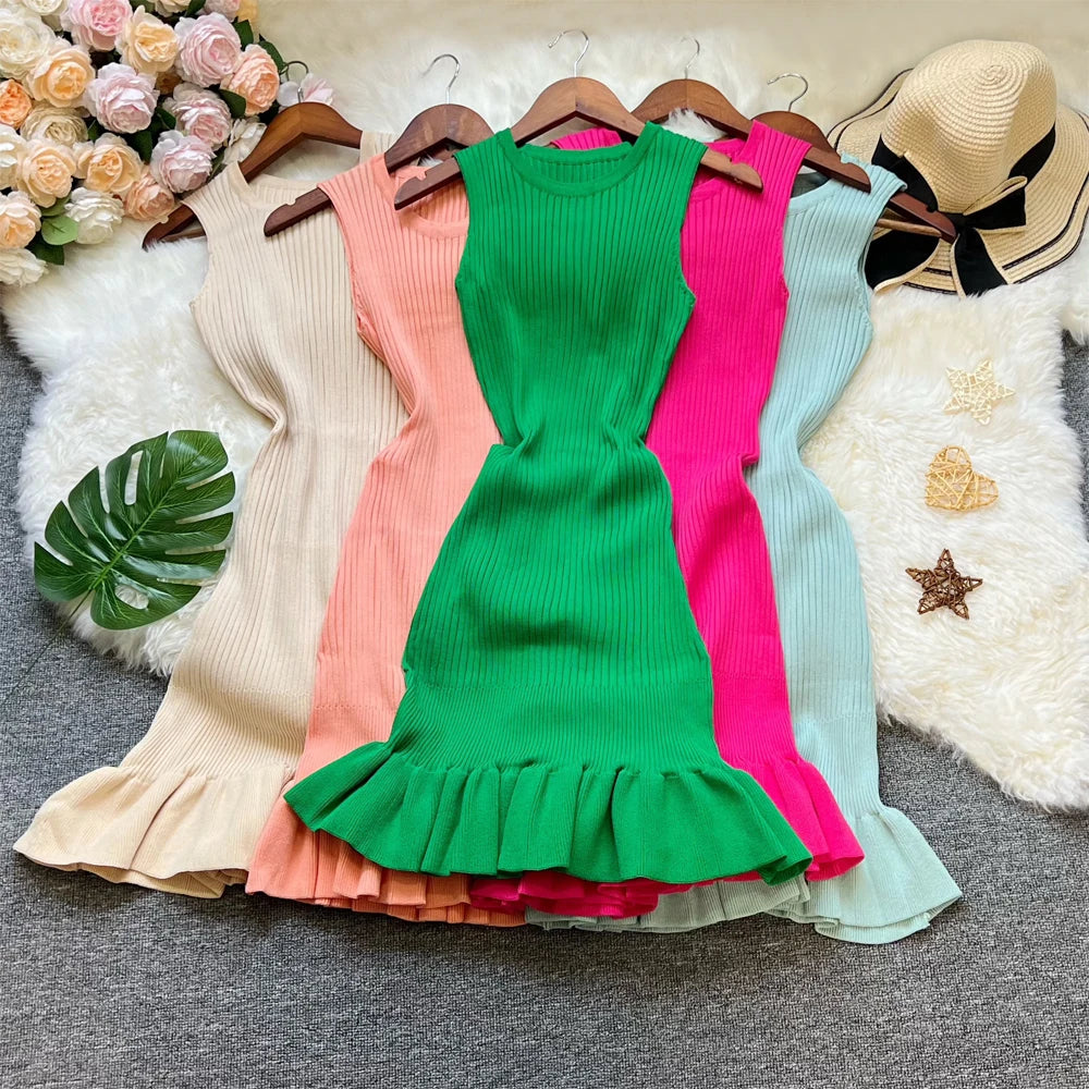 Ruffled Stretch Knit Mini Dress