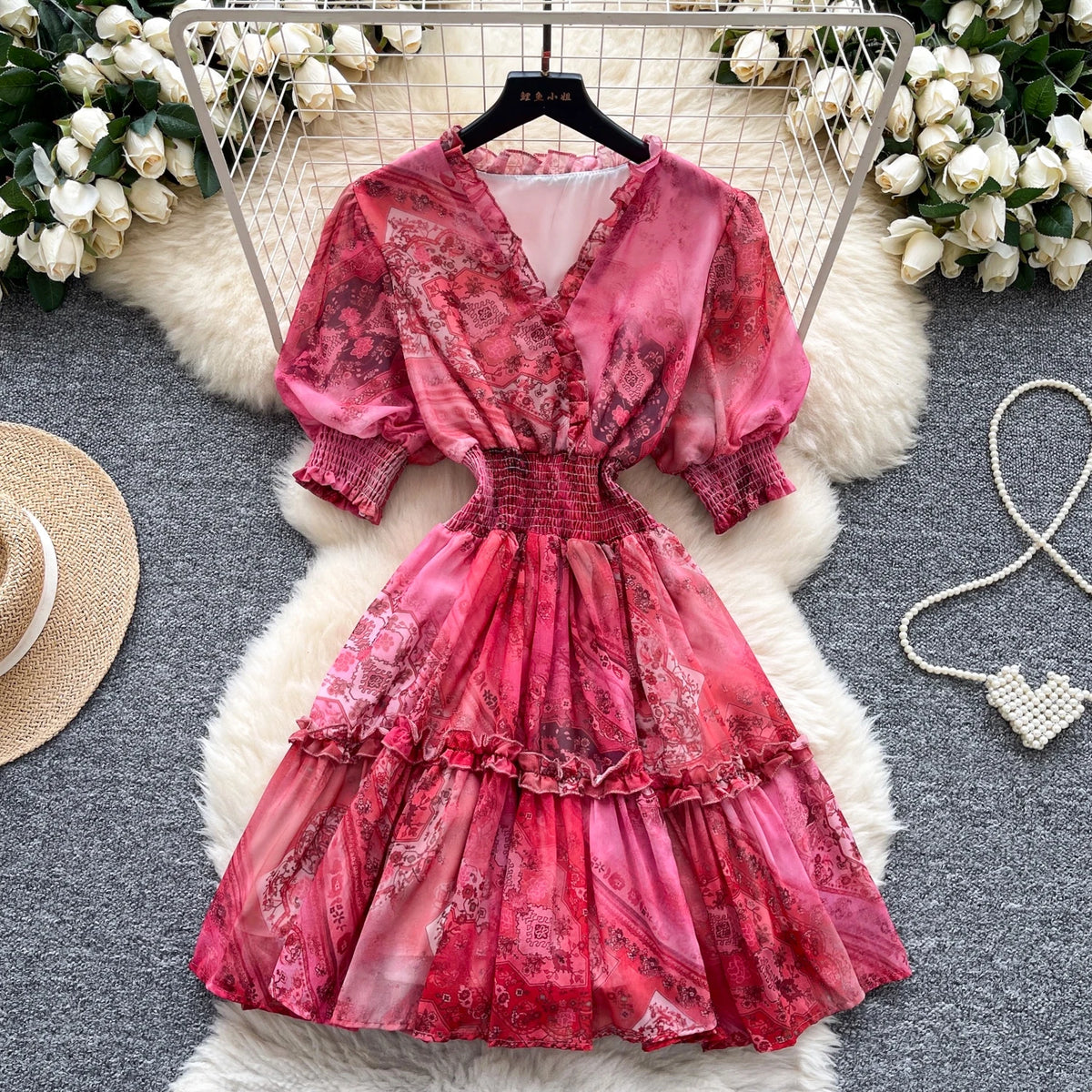 Lettuce Trim Short Sleeve Party Dress