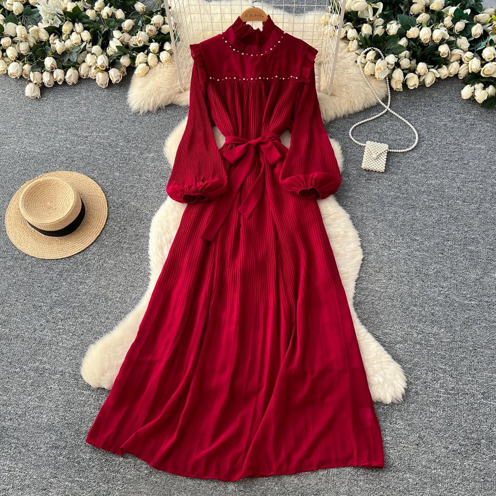 Lantern Sleeve Slim A-Line Dress