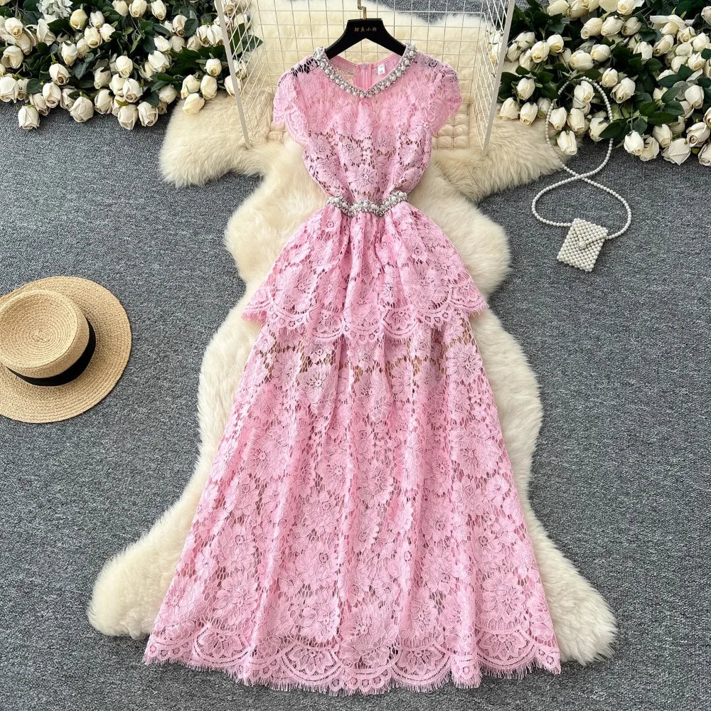 Rhinestone Crew Neck A-Line Party Dress