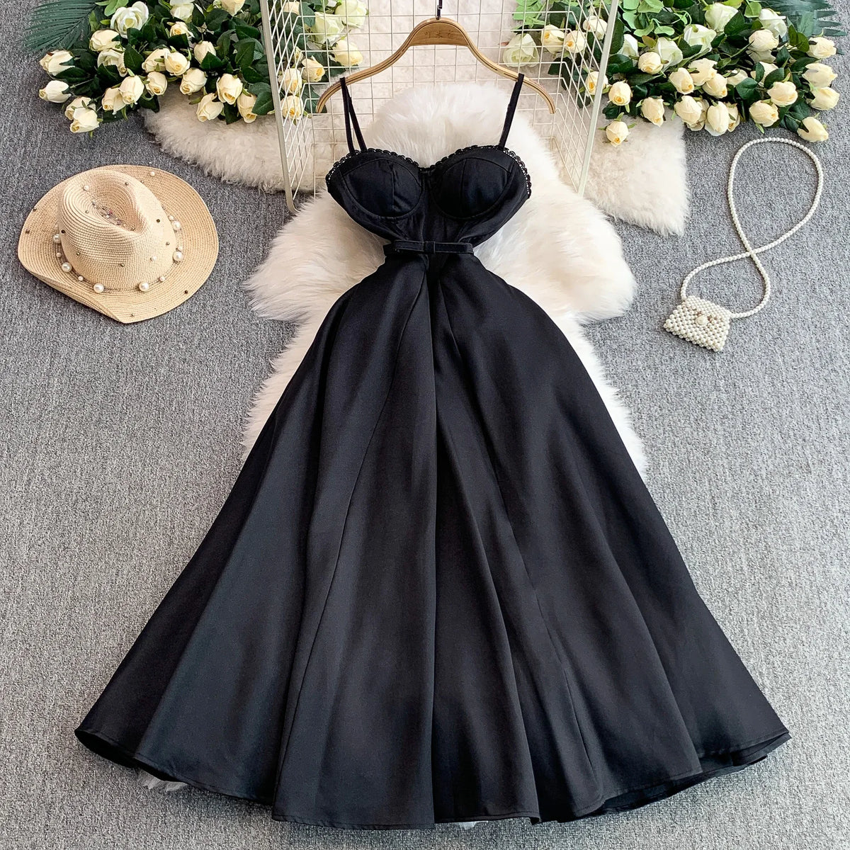 Satin Lace Sash Evening Dress