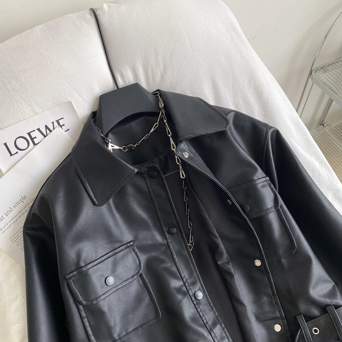 Belted Faux Leather Jacket