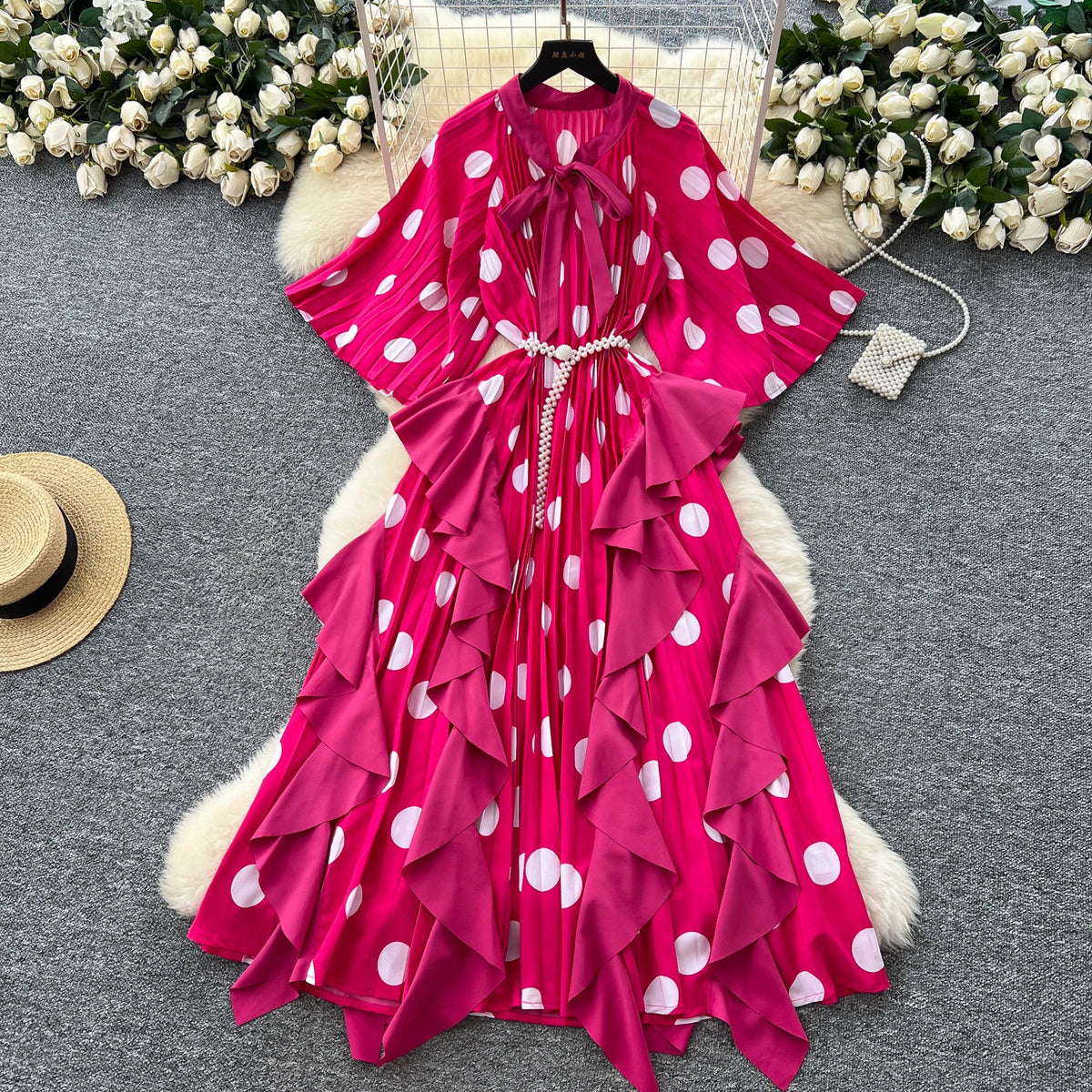 Asymmetrical Polka Dot High Waist Dress