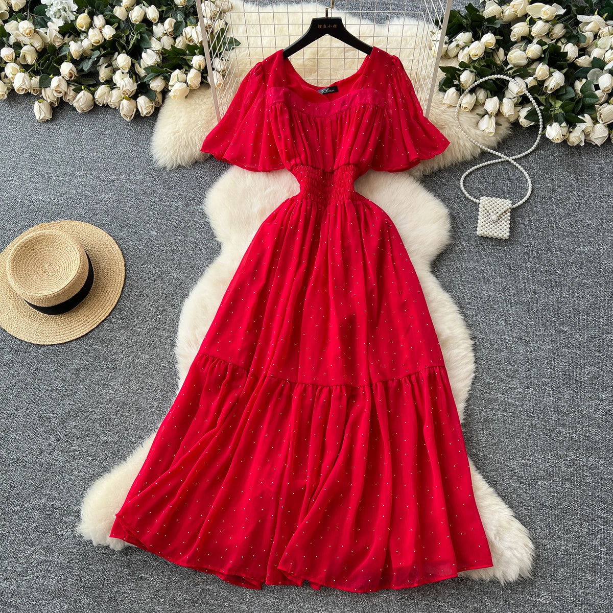 Glitter Chiffon High Waist Party Dress