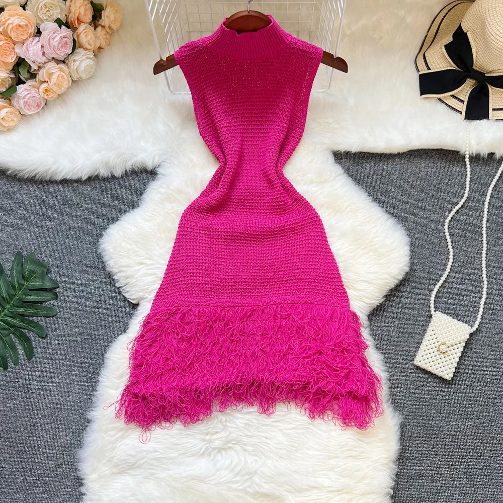 Sheer Crochet Tassel Party Dress