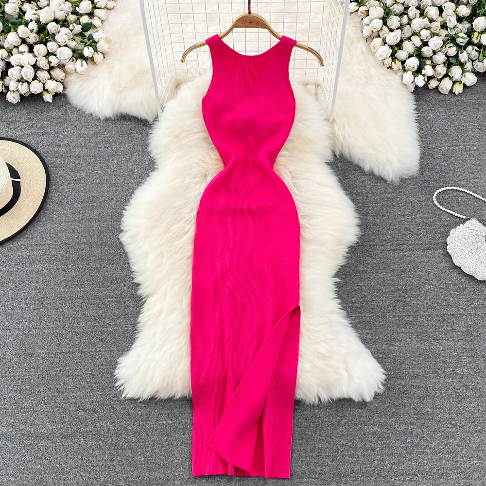 Reversible Knot Knit Bodycon Maxi Dress