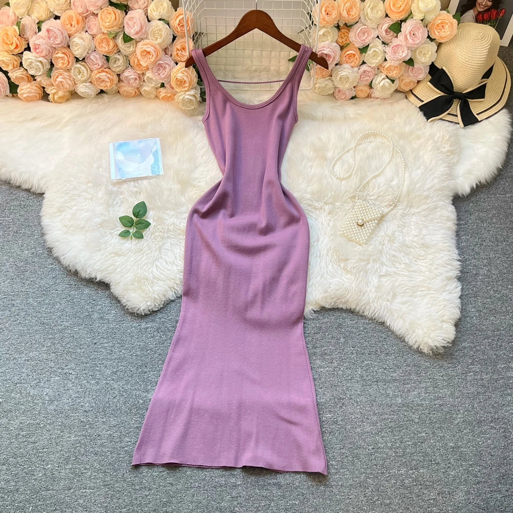 Sleeveless Knit Wrap Bodycon Dress