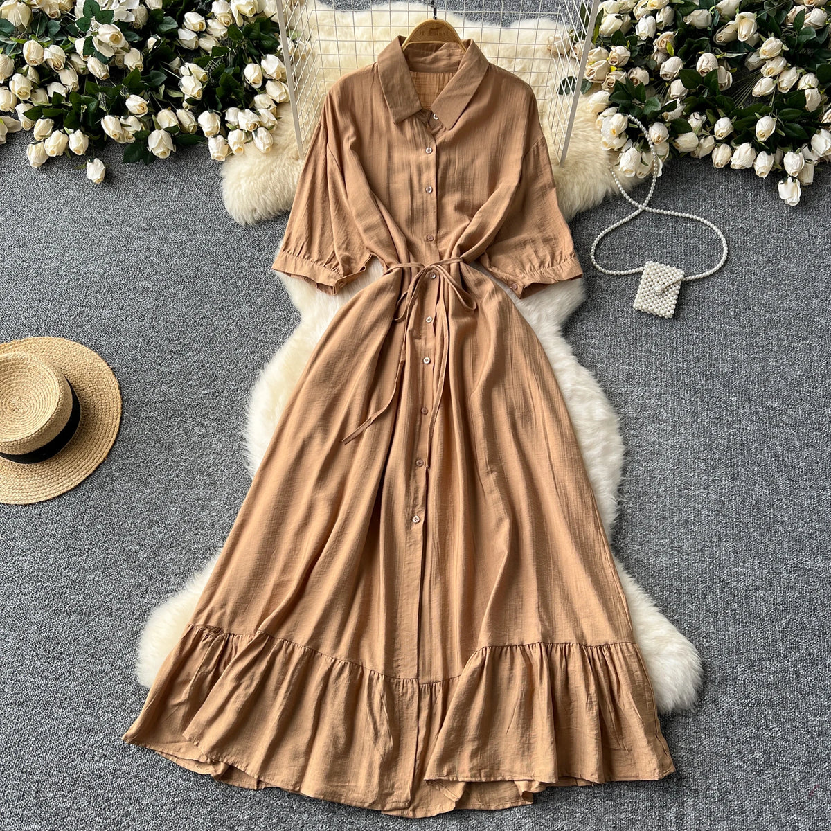 Collared Ruffle Button Front Dress