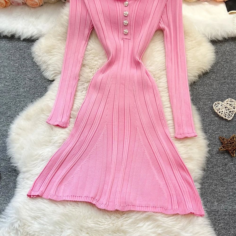 Slim Waist Knit A-Line Mini Dress