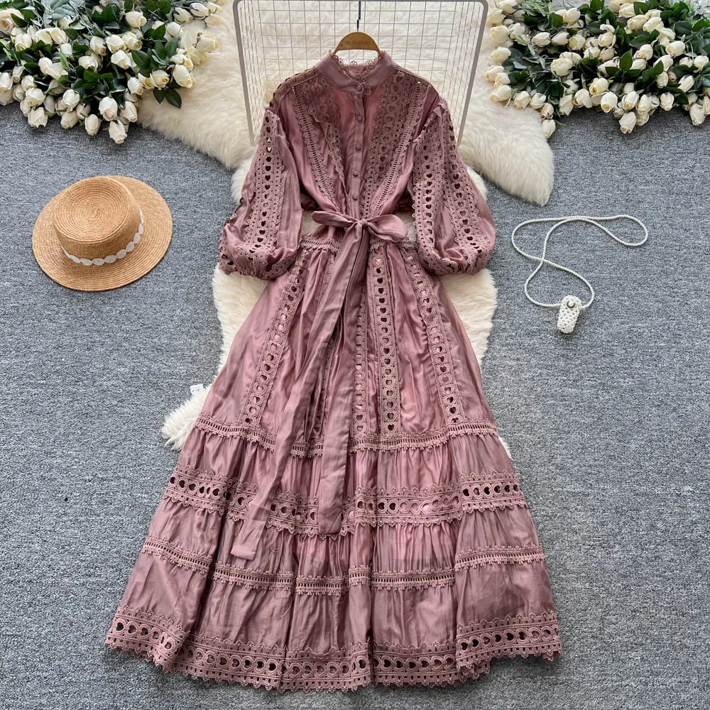 Hollow Out Lace Paneled Dress