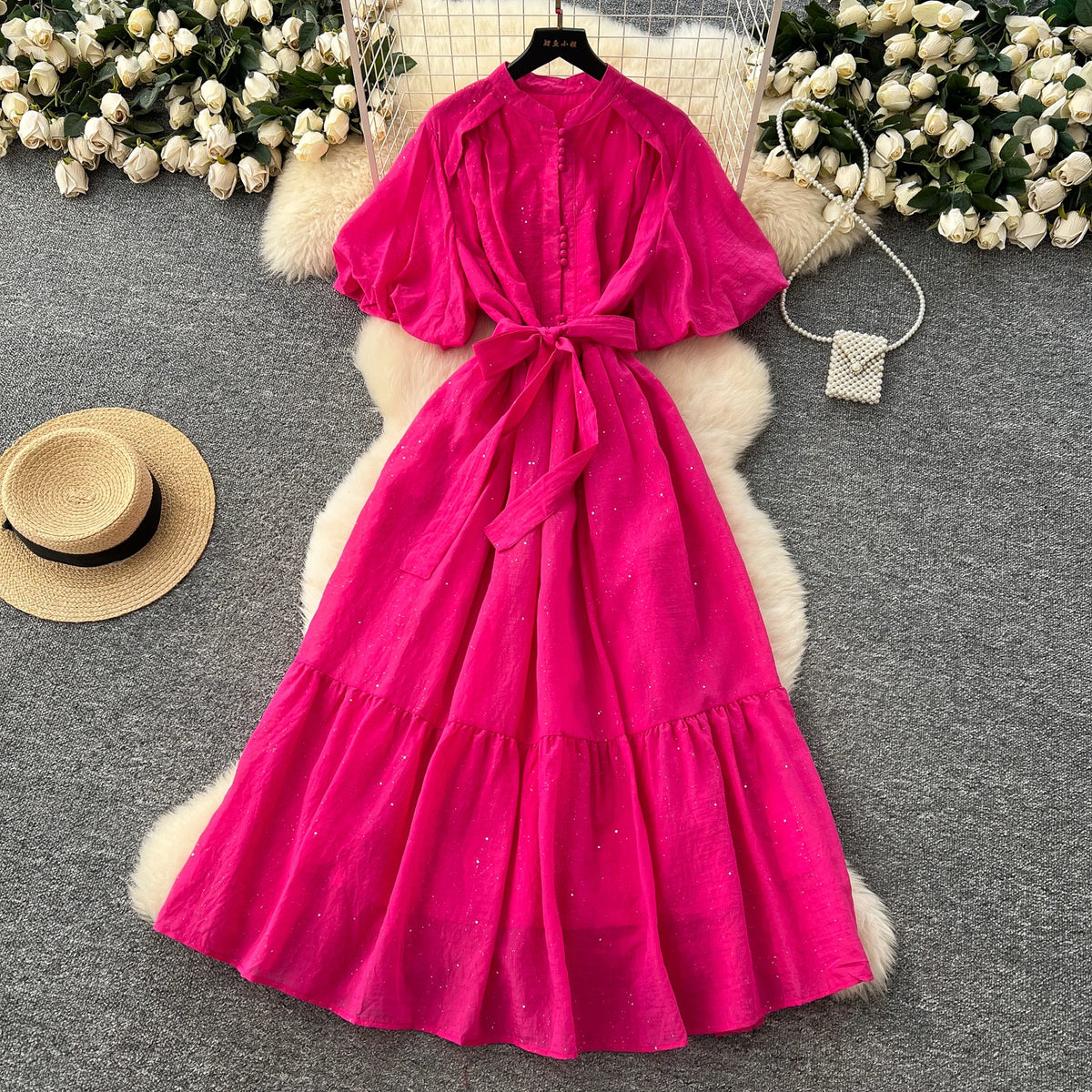 Glitter Ruffle Button Front Dress