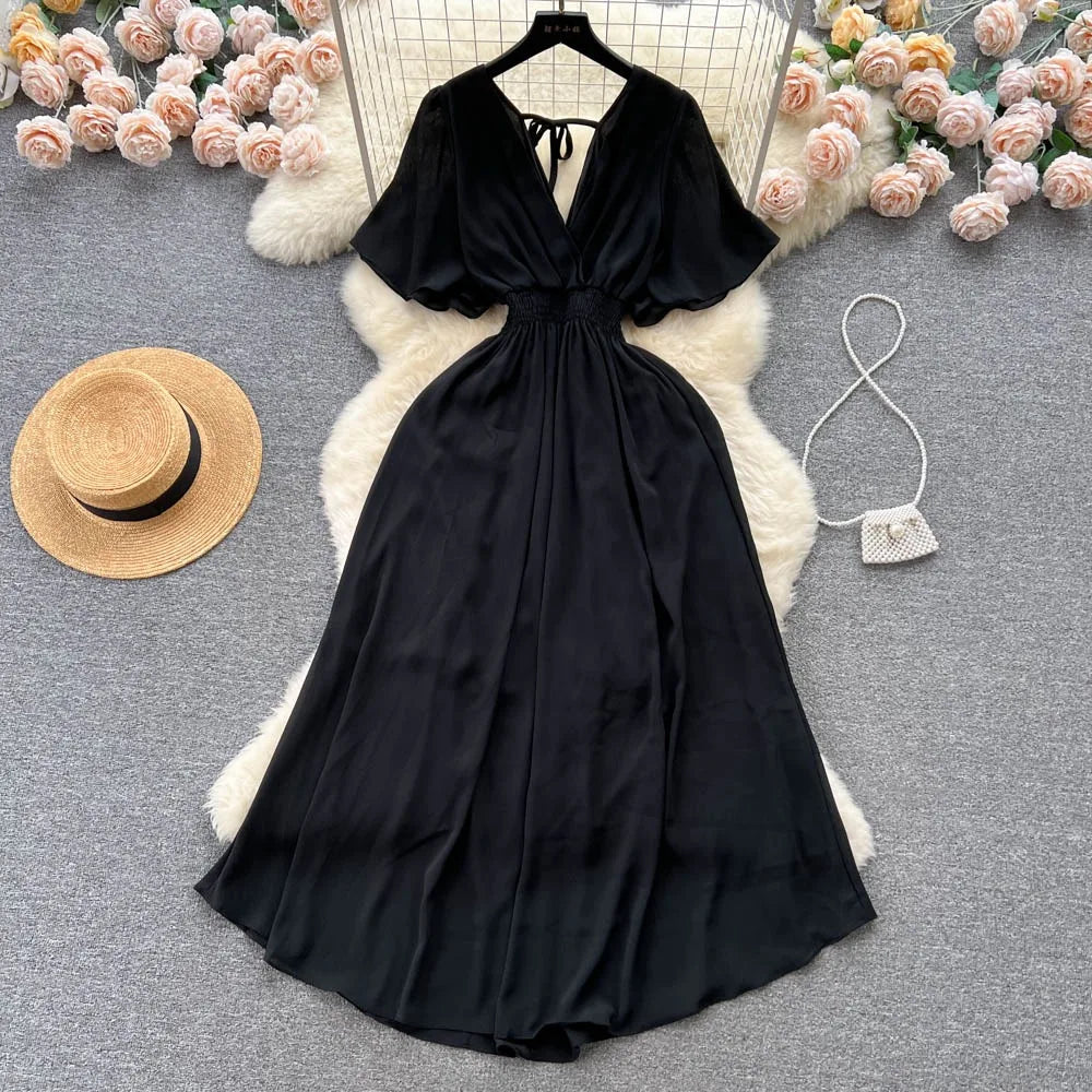 Chiffon Backless Boho Maxi Dress