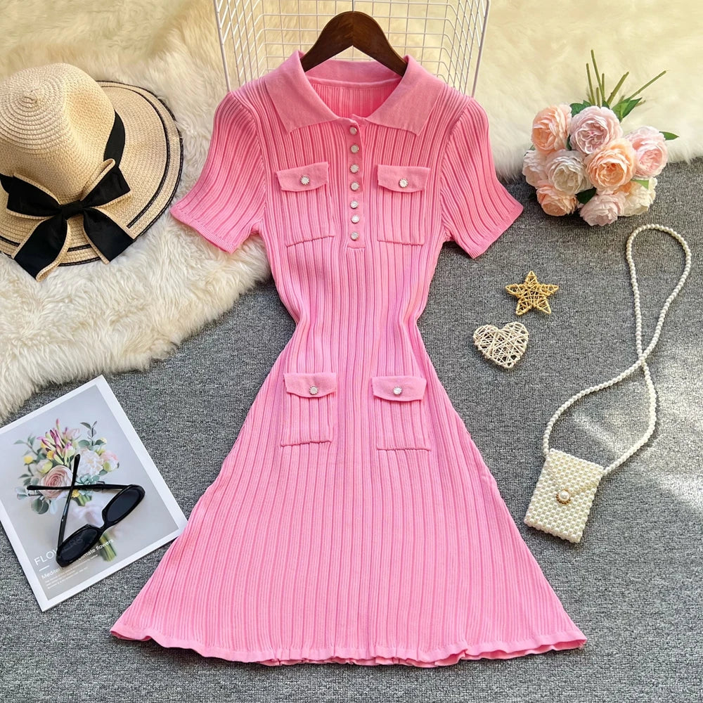 Slim Waist Knit Mini Dress