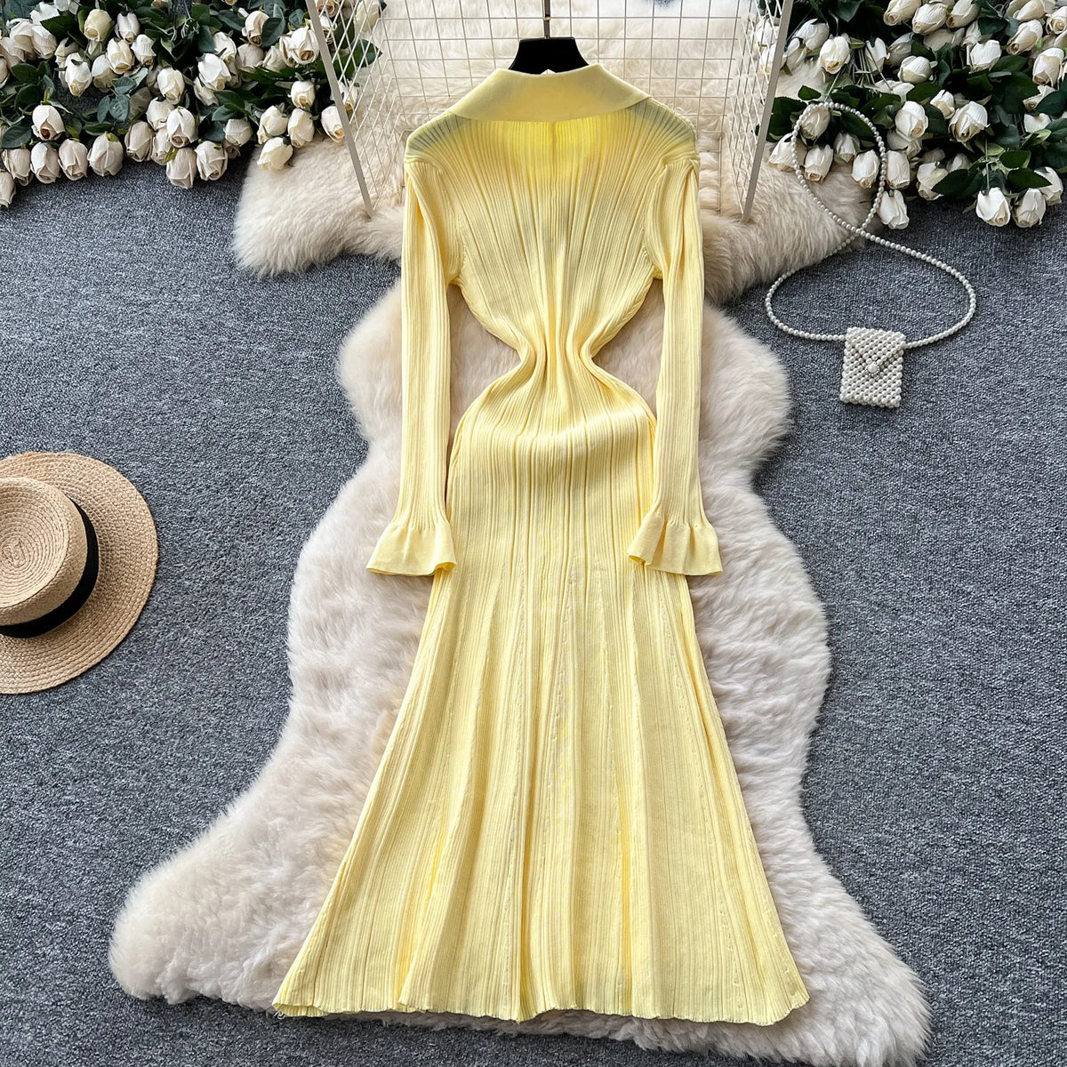 Collared Knit A-Line Maxi Shirt Dress