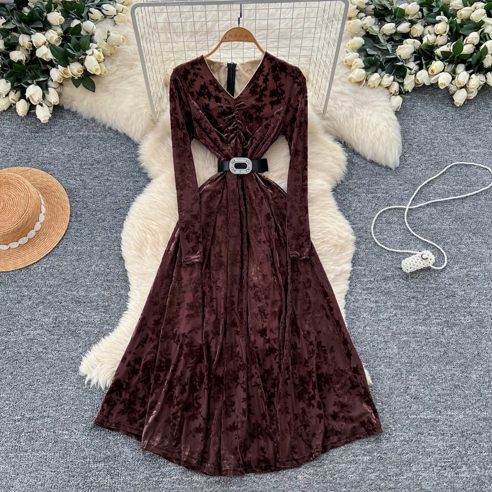 Mesh Print V-Neck Ruched Dress