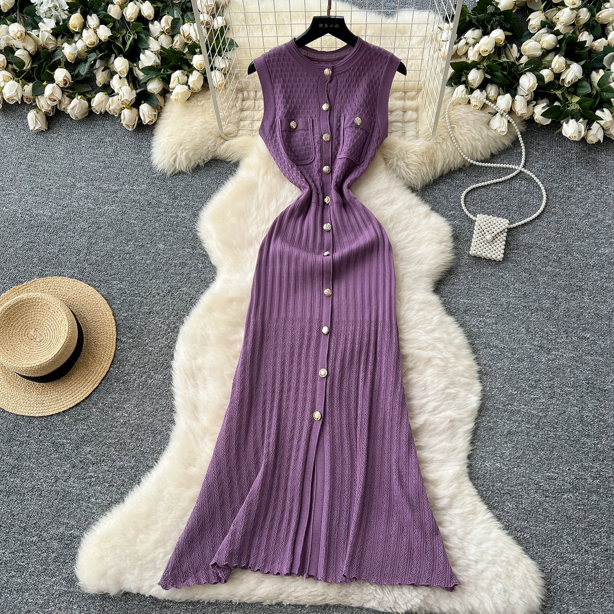 Button Front Knit Maxi Shirt Dress