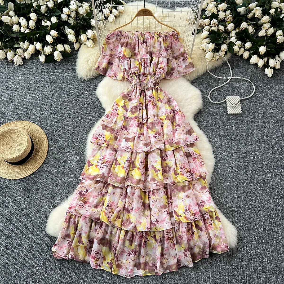 Off-Shoulder Tiered Ruffle Maxi Dress