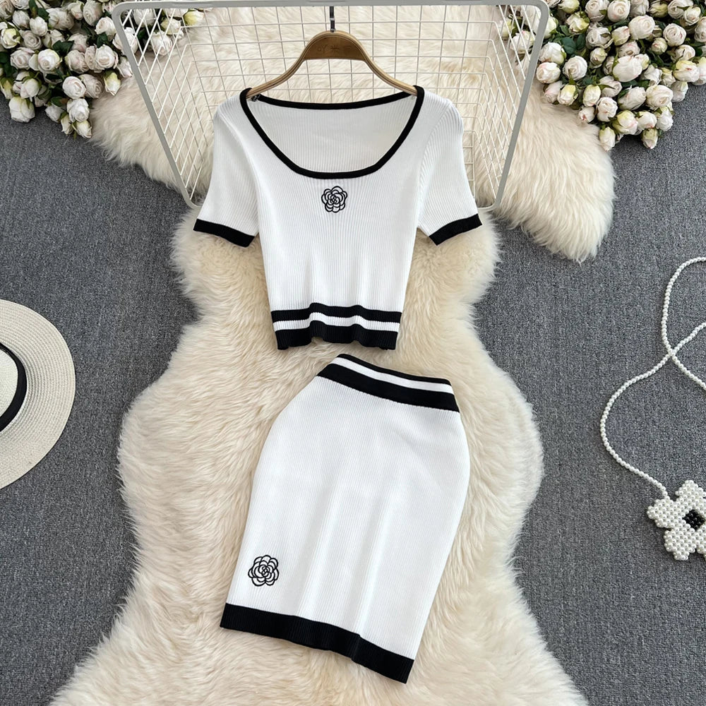 Knit Crop Top And Mini Skirt Set