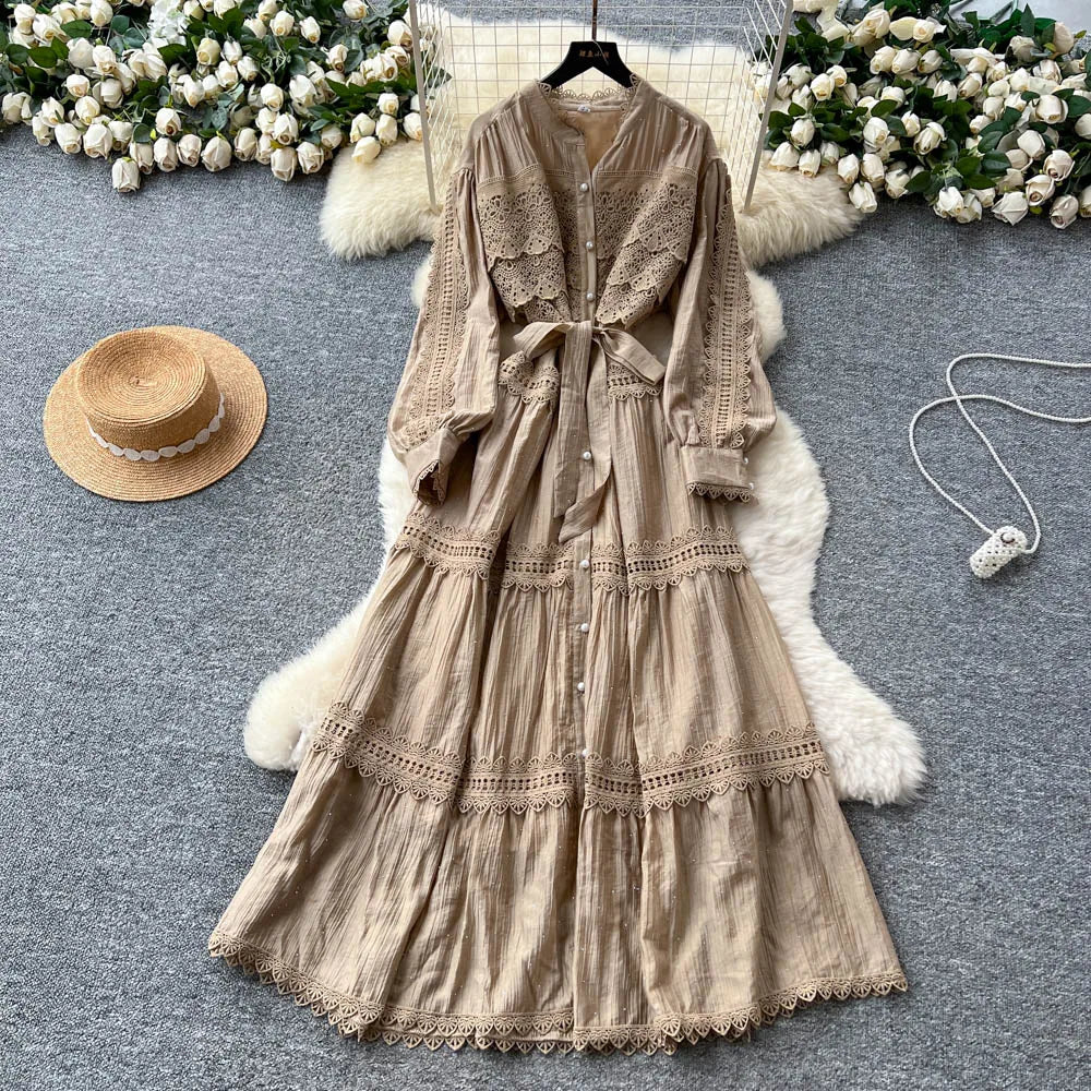Glitter Lace-Up Lace A-Line Dress