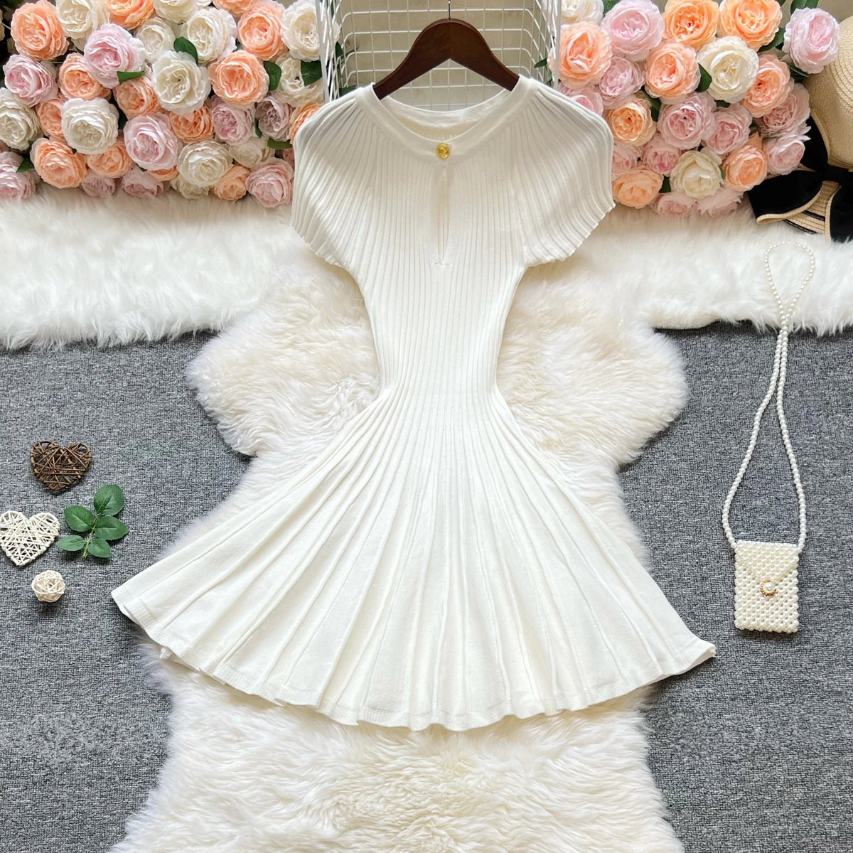 One Button Knit A-Line Dress