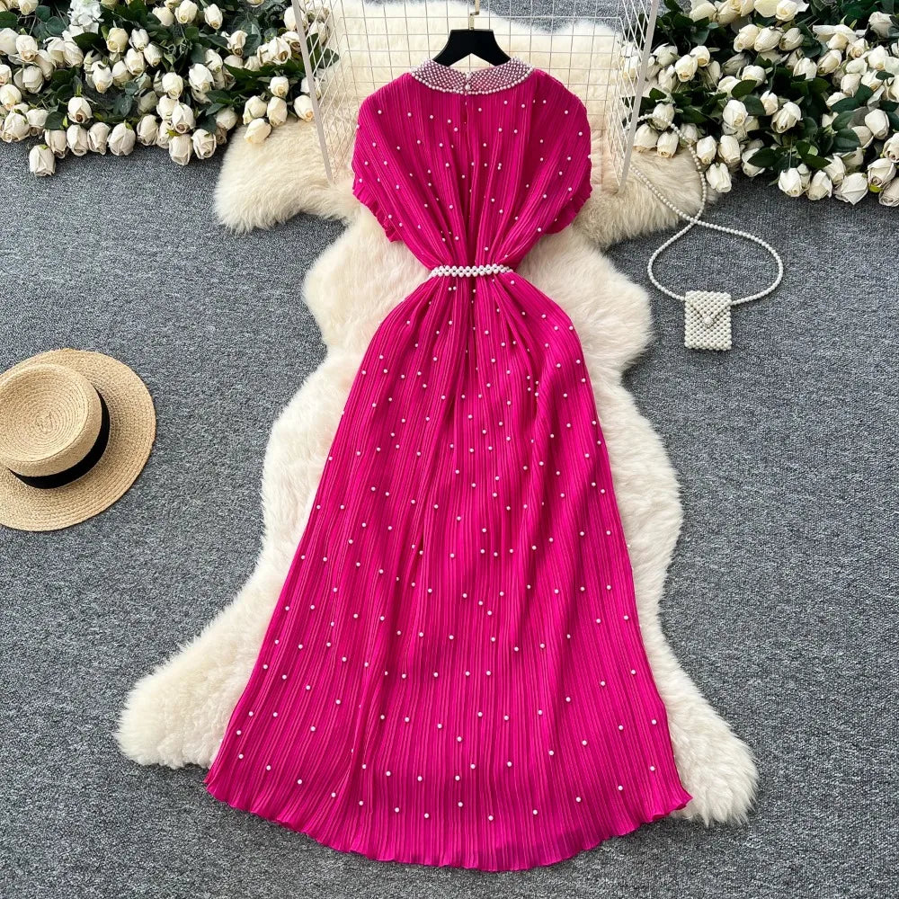 Beaded Chain Short Sleeve Slim Dress
