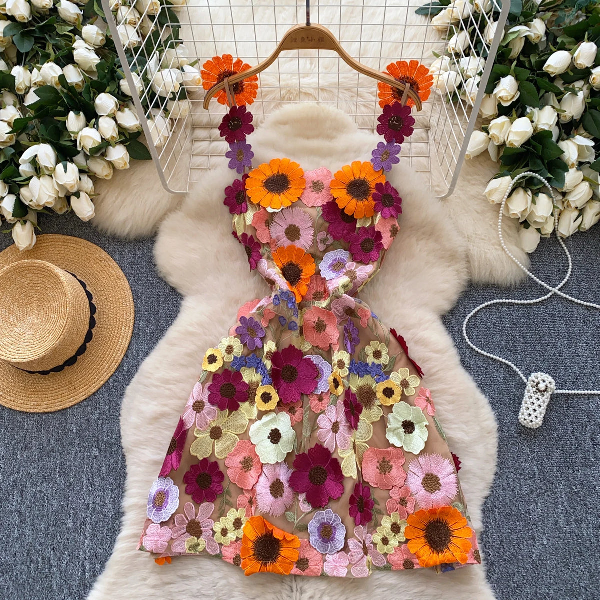 Floral Embroidered Boho Beach Sundress