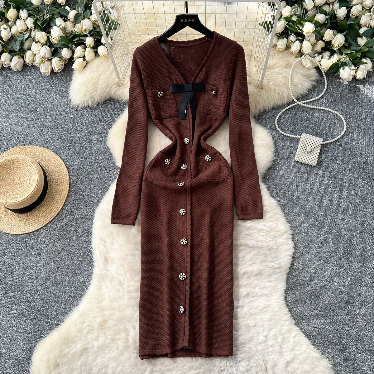Butterfly Knit Pocket Maxi Dress
