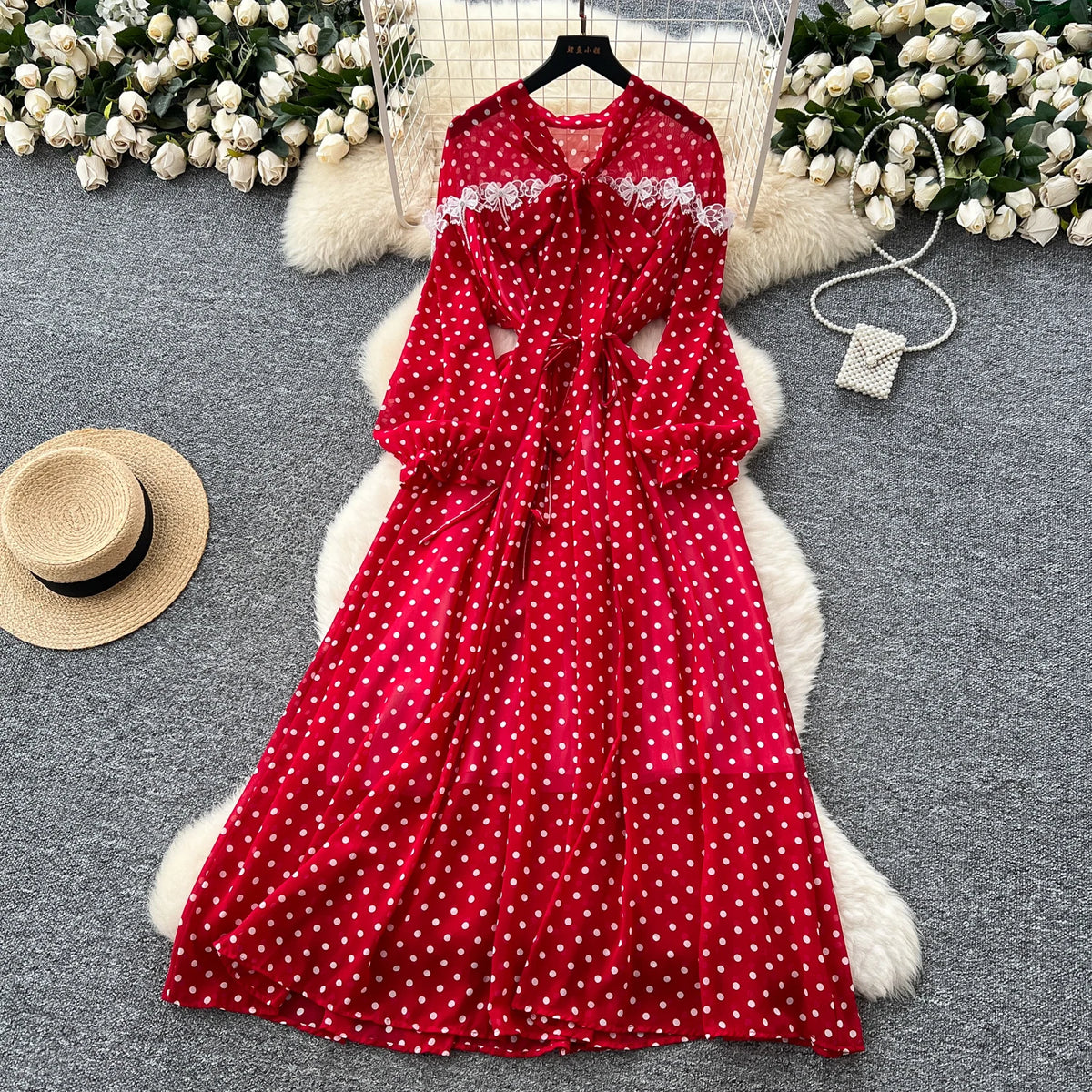 Butterfly Lace Lantern Sleeve Dress
