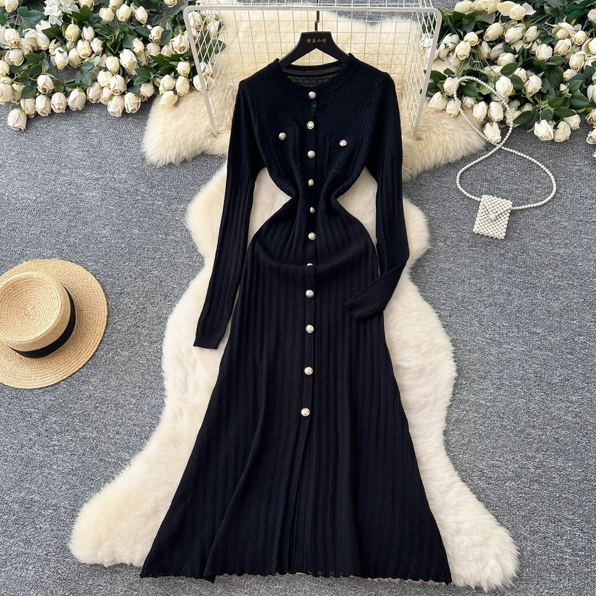 Colorblock Knit Maxi Shirt Dress