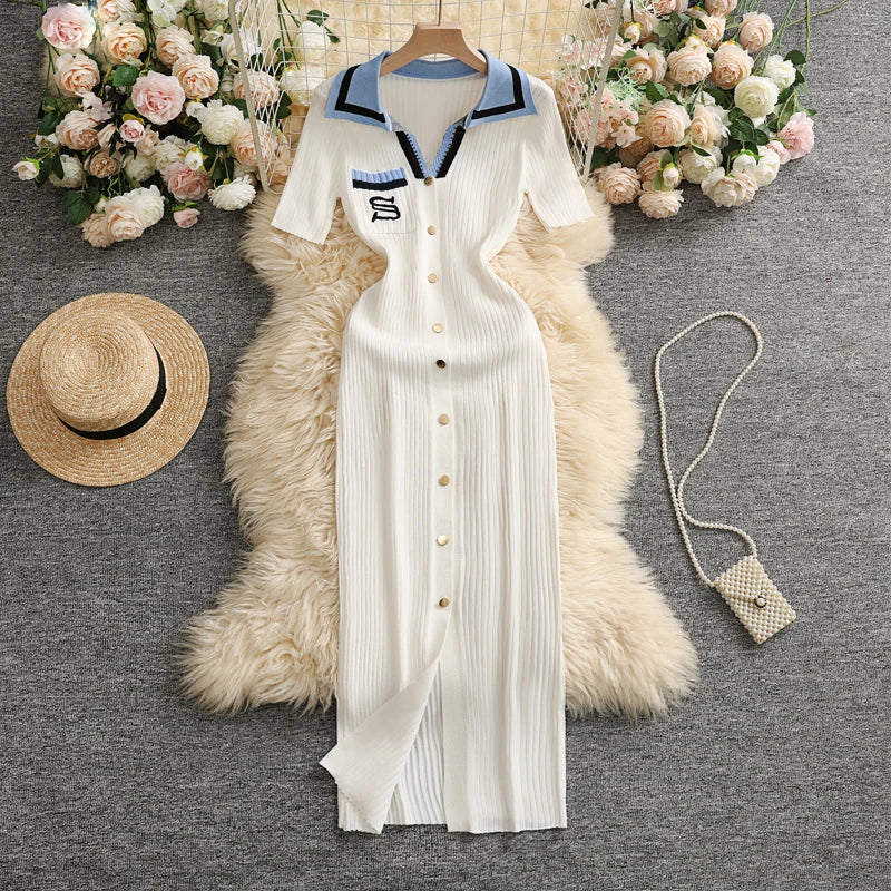Embroidered Knit Wrap Maxi Sweater Dress