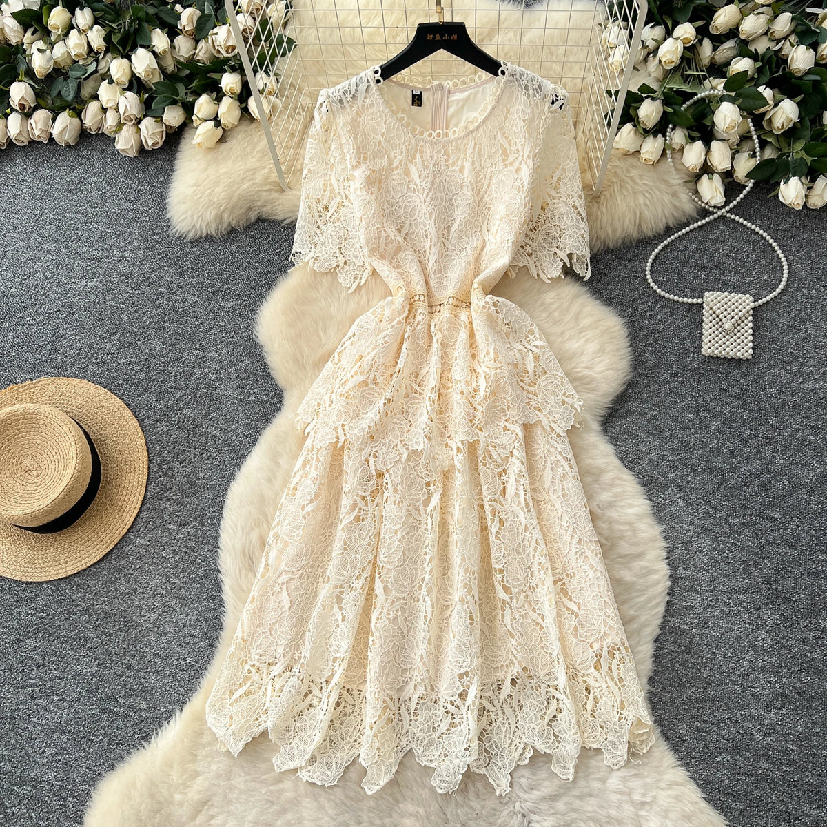 Tiered Short Sleeve Boho Long Dress