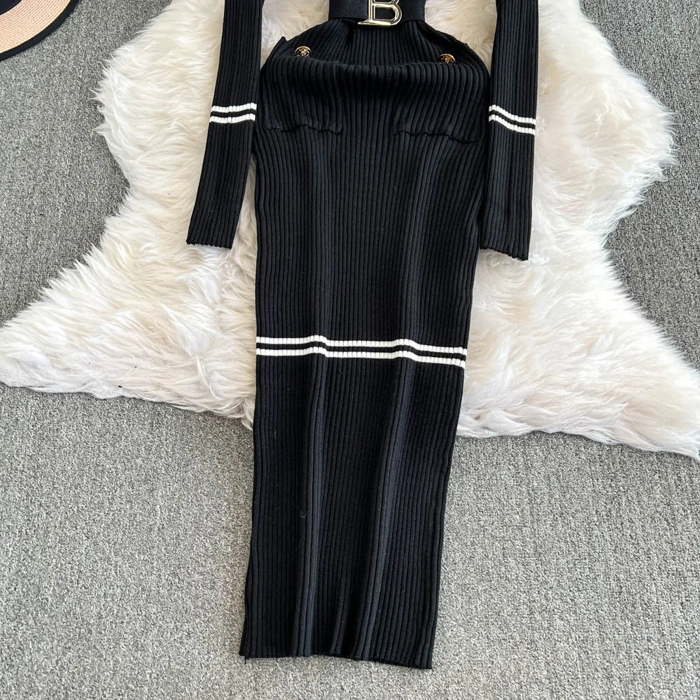 Black Knit Bodycon Maxi Dress