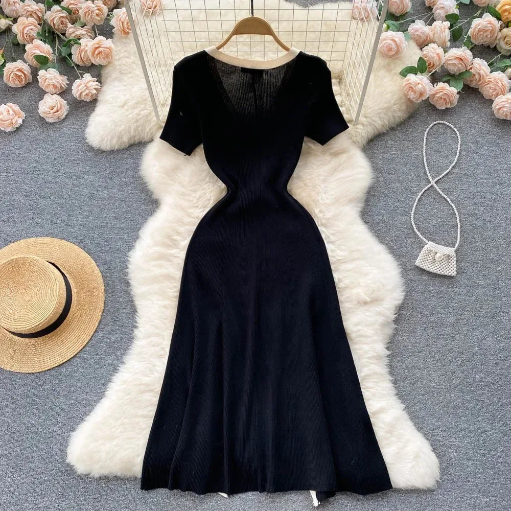 Short Sleeve Knit A-Line Sweater Dress
