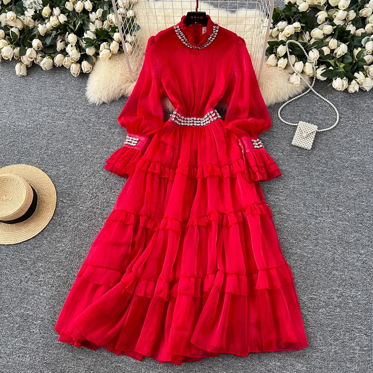 Rhinestone Flare Sleeve Bodycon Party Dress