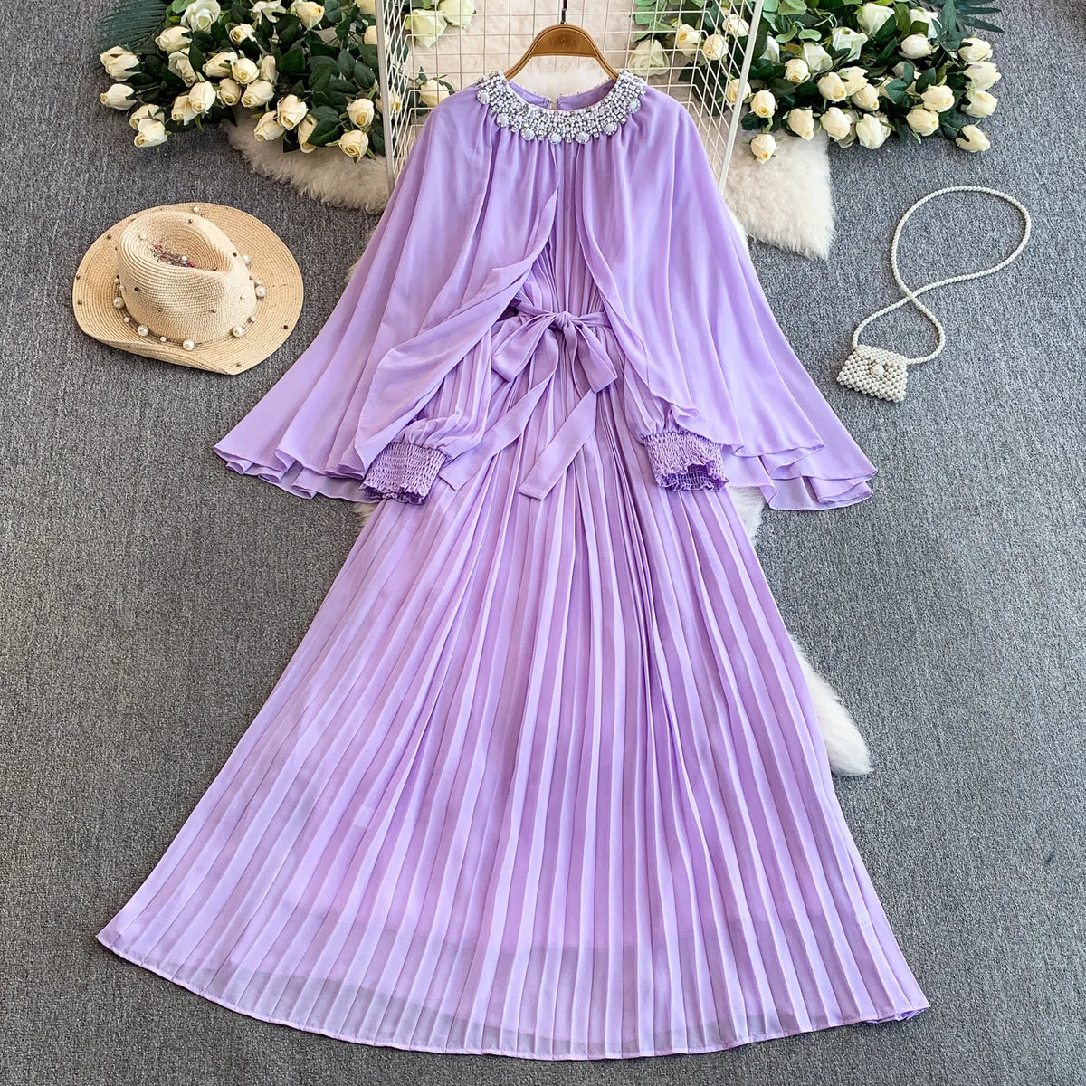 Rhinestone Mesh Long Sleeve Maxi Dress