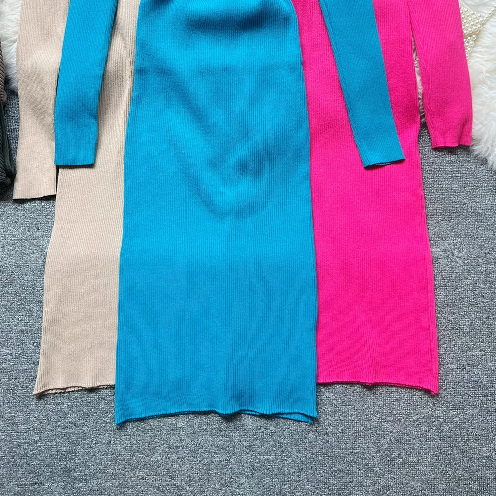 Turtleneck Button Knit Bodycon Sweater Dress