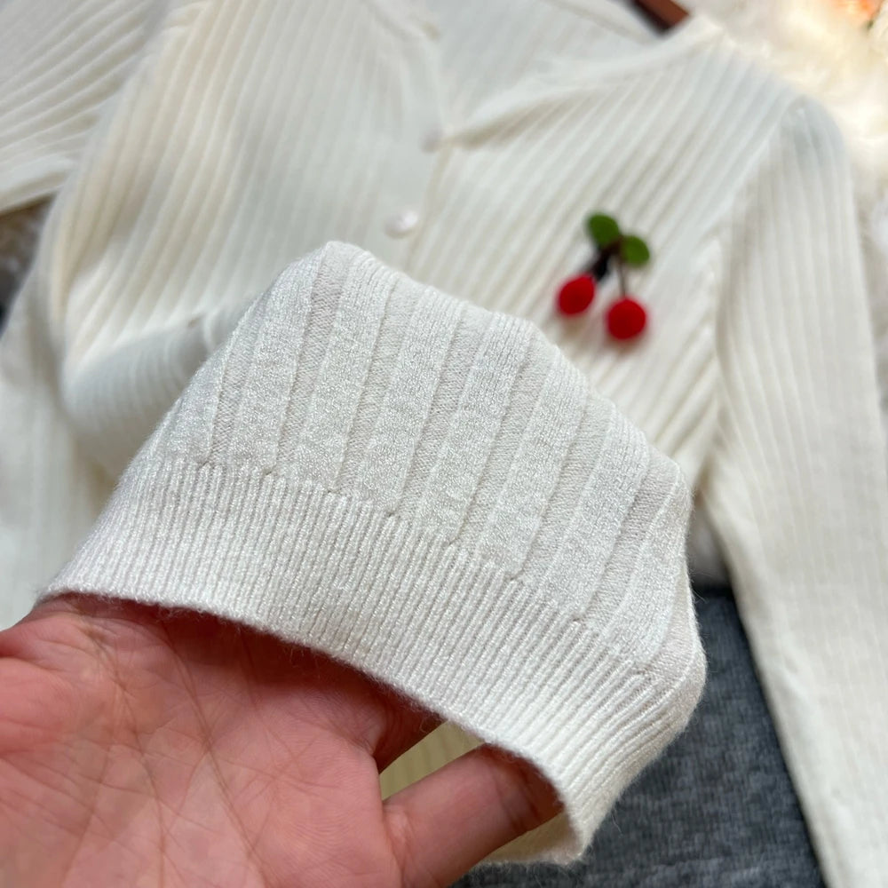 Cherry Embroidered Knit Cardigan