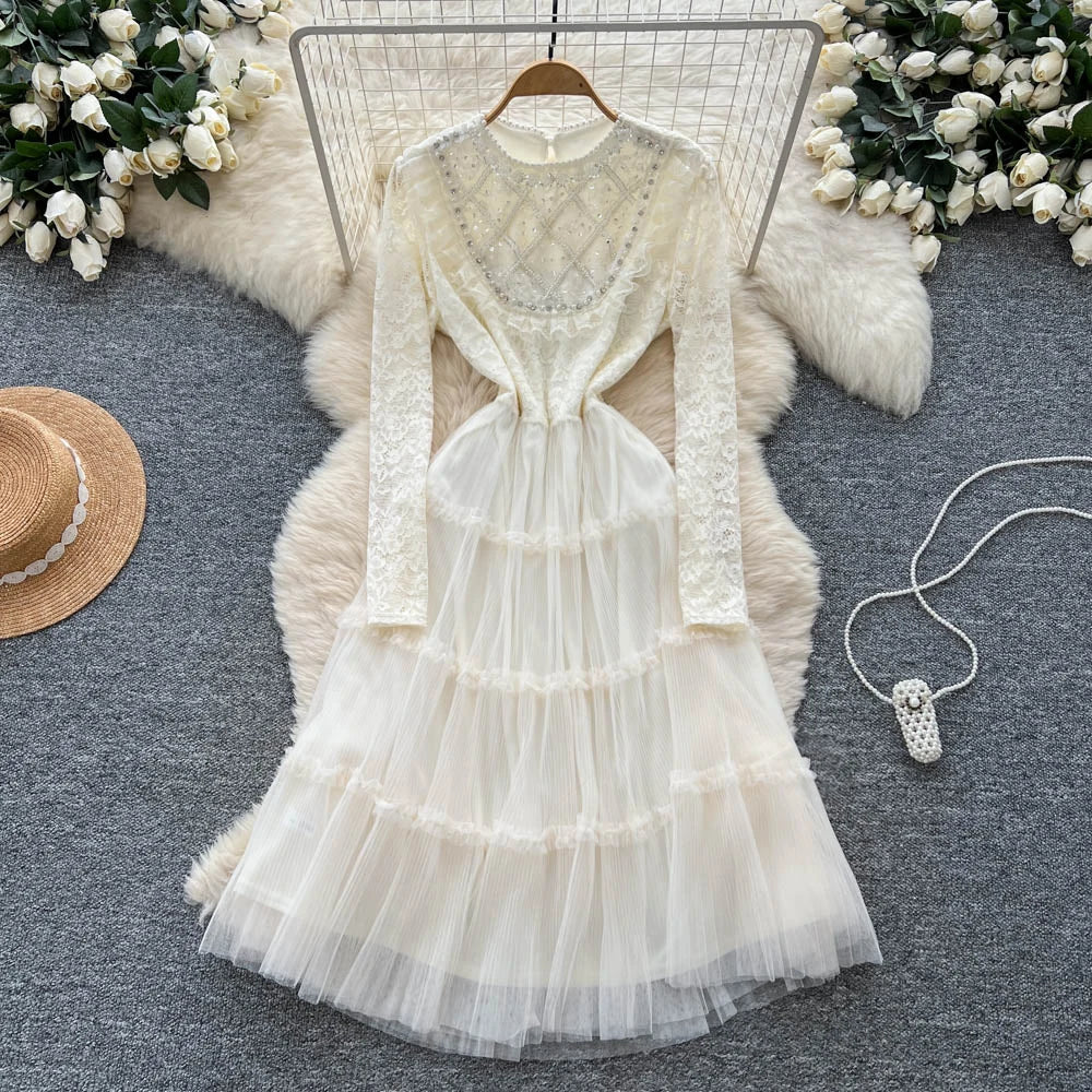 Lace Sequin Mesh Ruched Dress