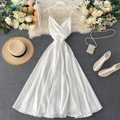 Backless Pleated A-Line Slip Dress