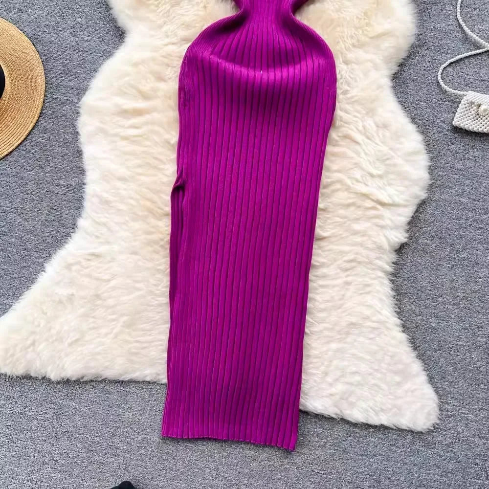Rib Knit Bodycon Maxi Party Dress