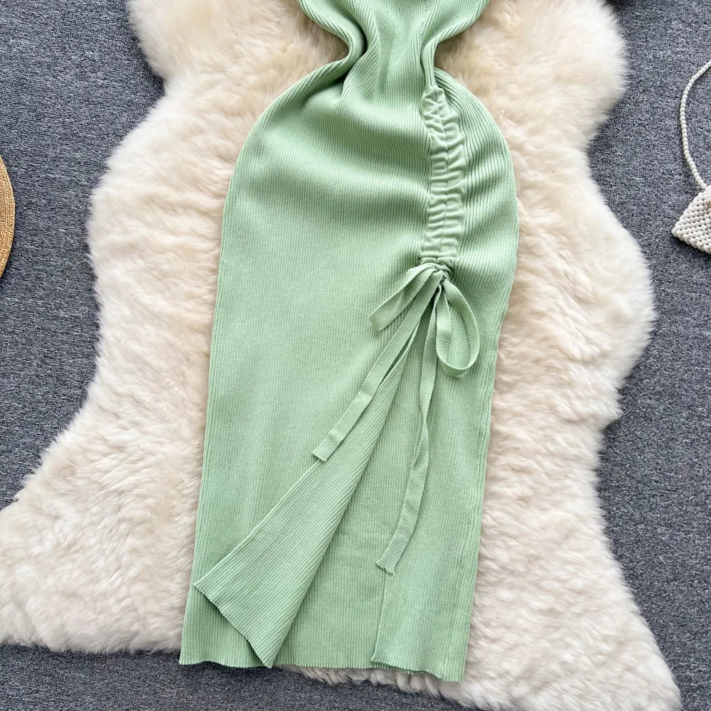 Sleeveless Knit Slit Bodycon Party Dress