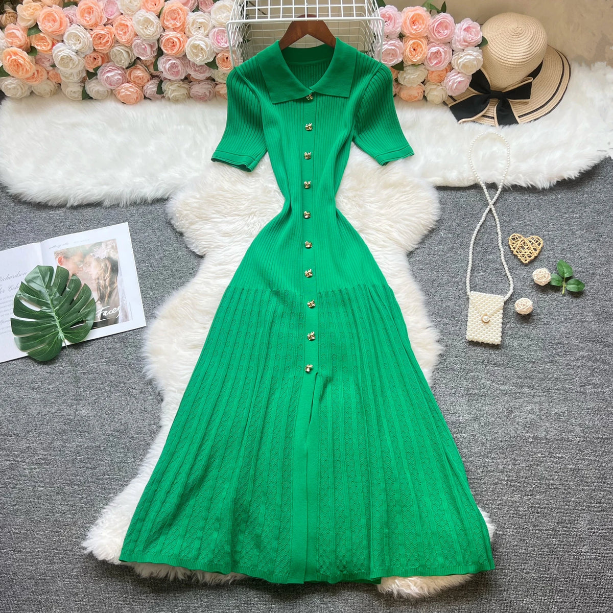 Patchwork Swing Knit Maxi Shirt Dress