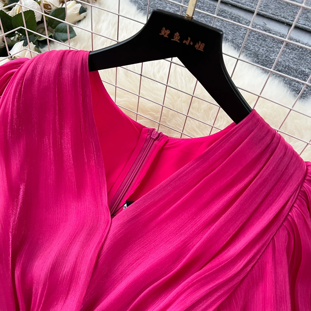 Puff Sleeve Slit A-Line Dress