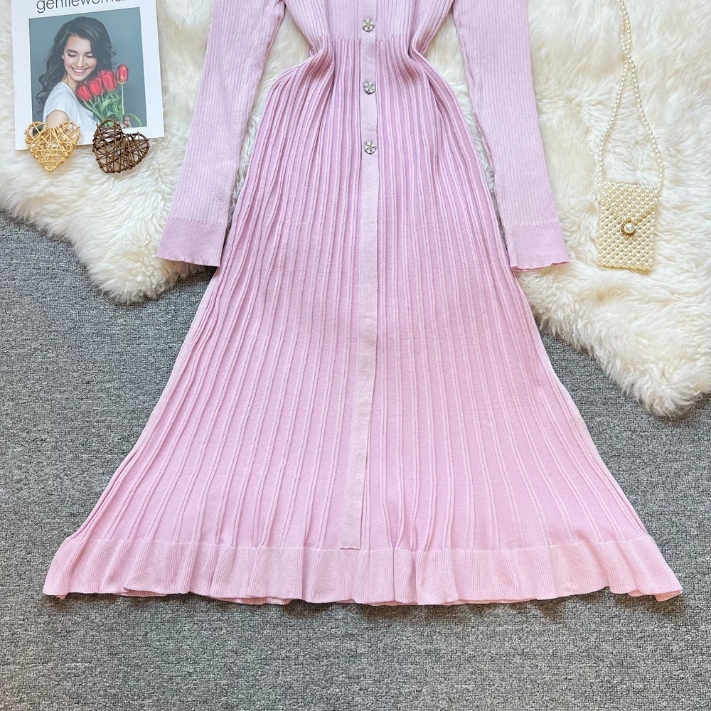 Pleated Knit Maxi Party Dress