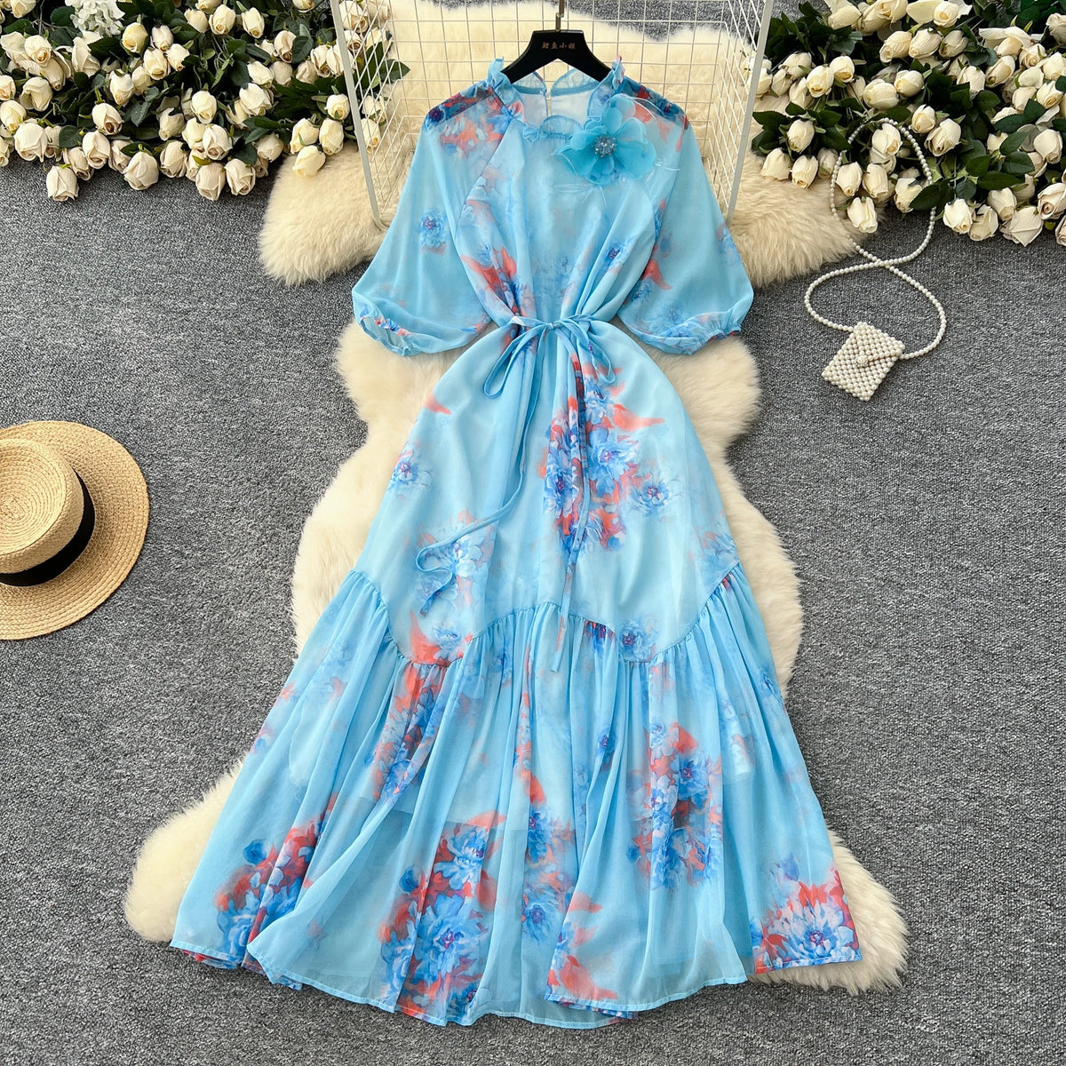 Print Lettuce Trim A-Line Dress