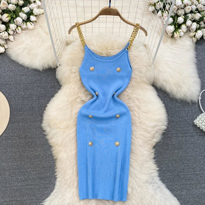 Chain Strap Knit Bodycon Slip Dress