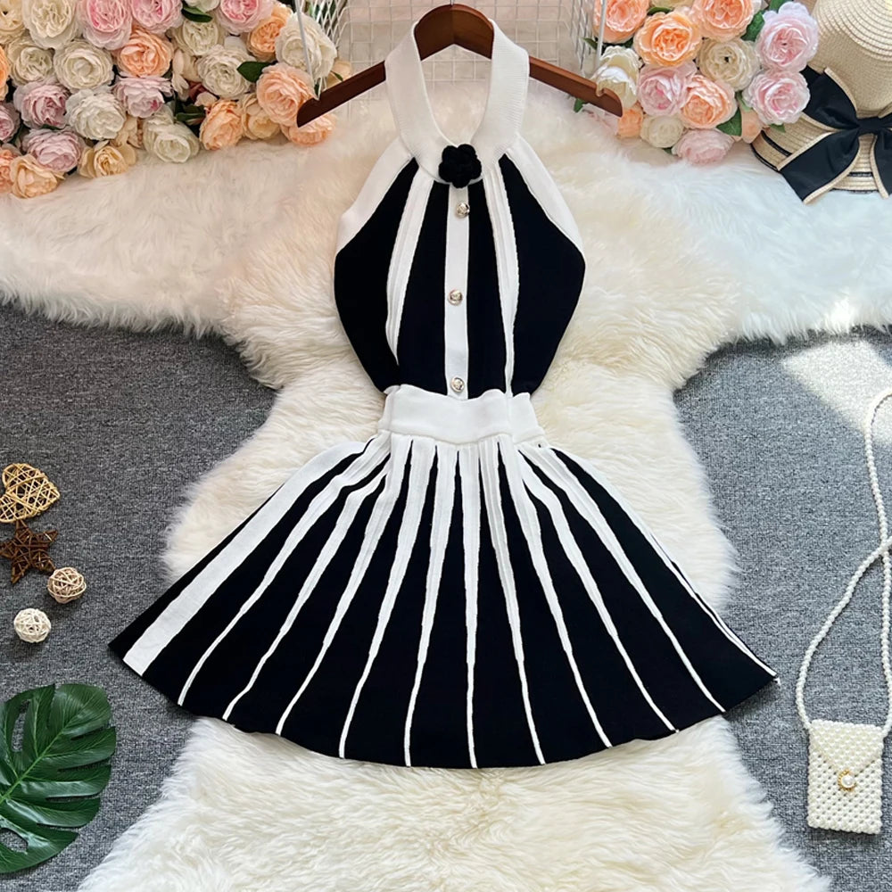 Halter Knit A-Line Mini Dress