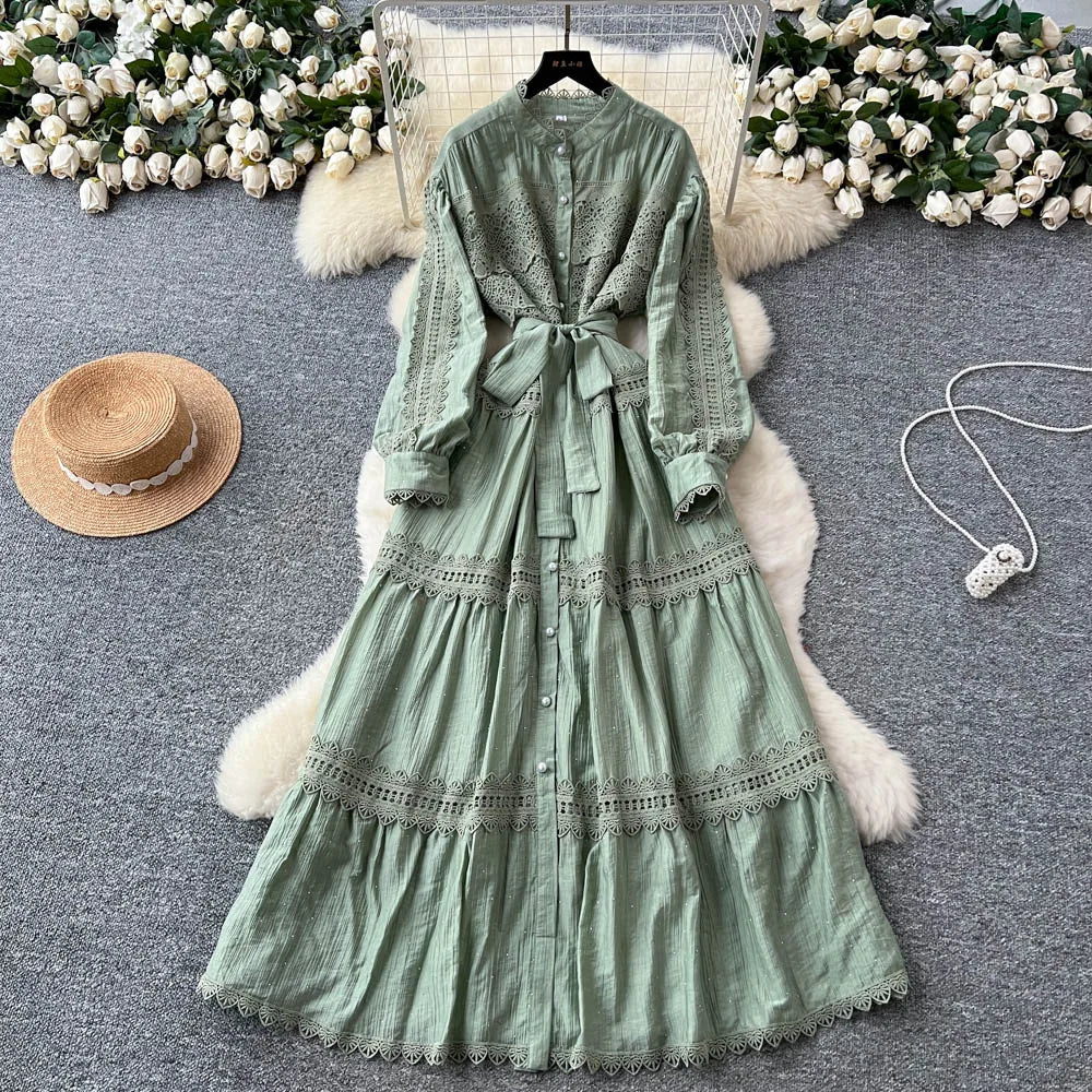 Glitter Lace-Up Lace A-Line Dress