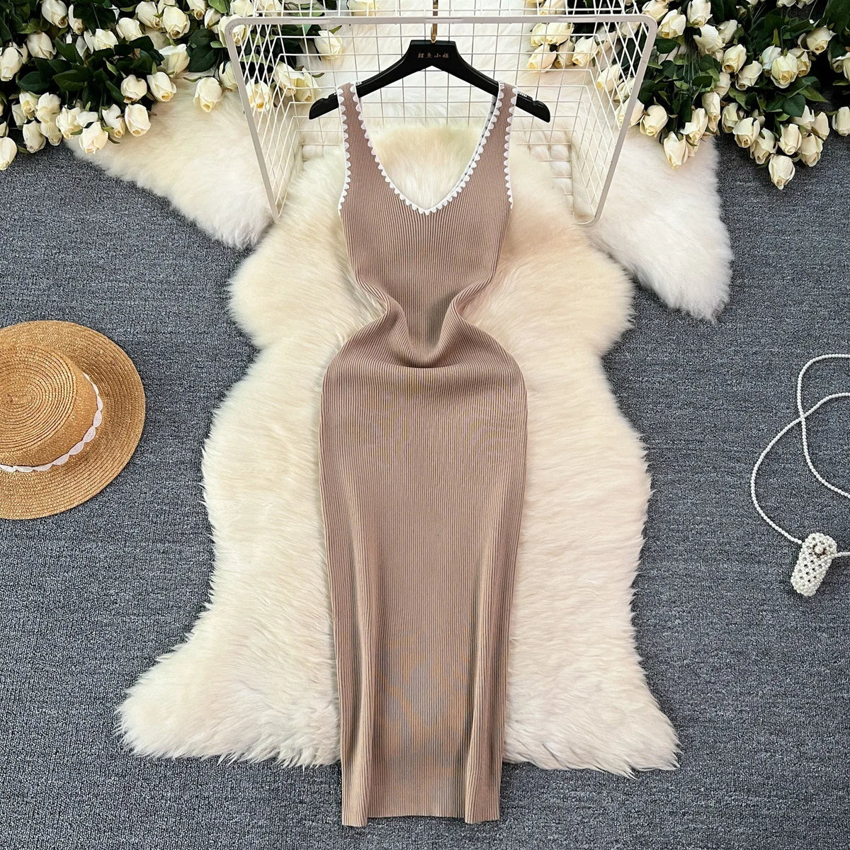 V-Neck Knit Bodycon Summer Dress