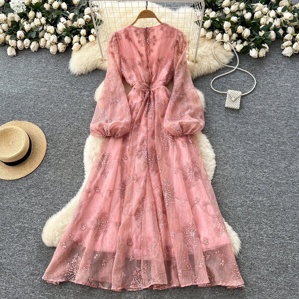 Embroidered Sequin A-Line Dress